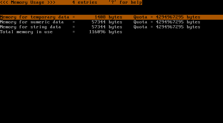 Screen for Memory Usage